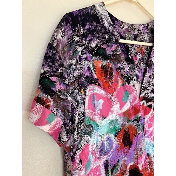 Simply Art By Dolcezza Dress Tunic Shift 100% Viscose Size S Abstract Watercolor - Picture 2 of 7
